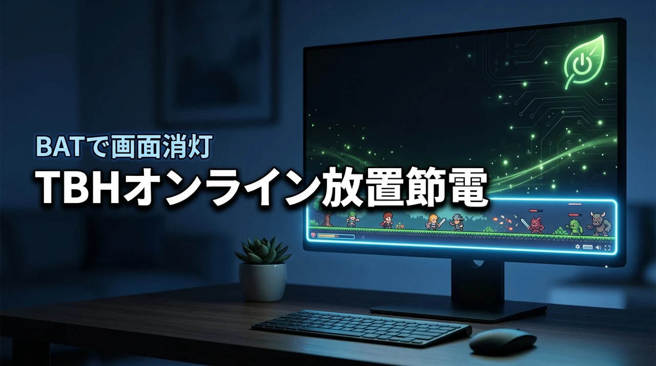【効率化】TBHタスクバーヒーローのオンライン放置の節電方法！BATで画面消灯