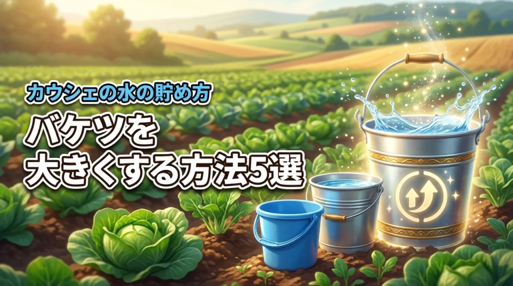 【結論】カウシェファームでバケツ大きくする方法は？最大容量を補う水の貯め方5選