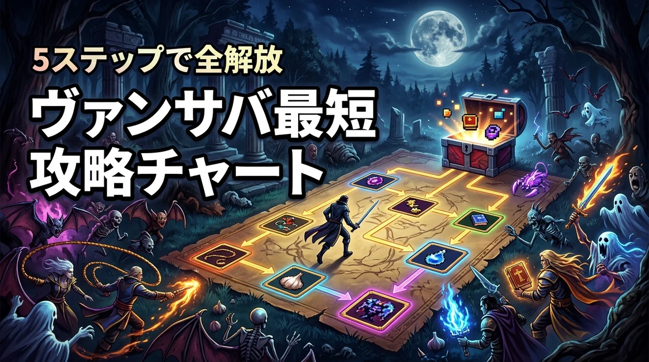 ヴァンサバの攻略チャート決定版！最短ルートで全要素を解放する5つのステップ（記事のアイキャッチ画像）