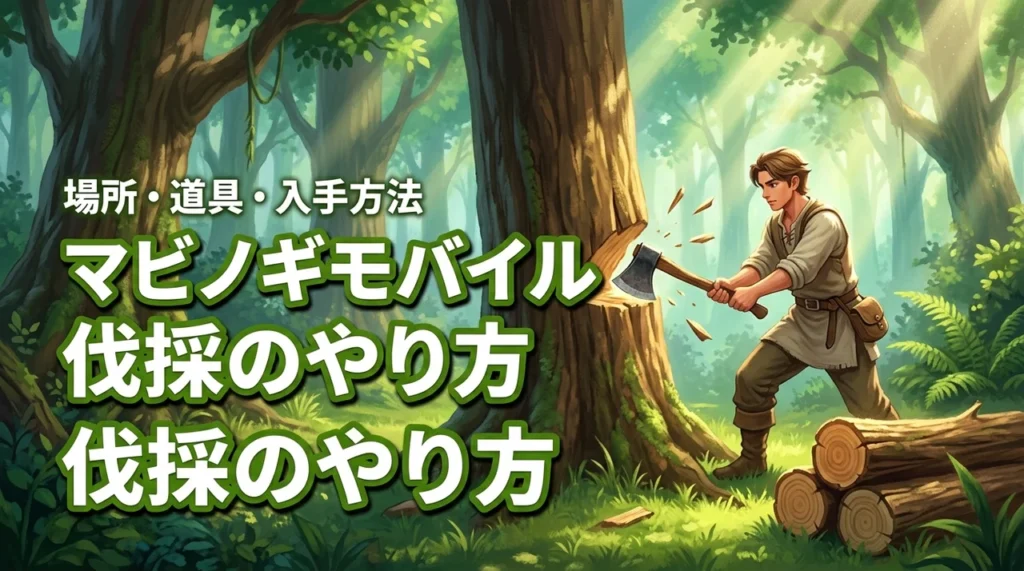 マビノギモバイル伐採のやり方！場所・道具・木材の入手方法を解説（記事のアイキャッチ画像）